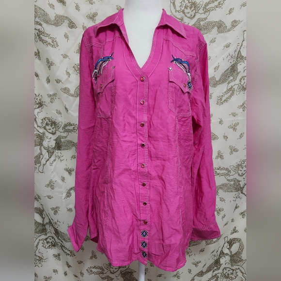 Wrangler Tops - Wrangler 47 hot pink snap button embellished western top L